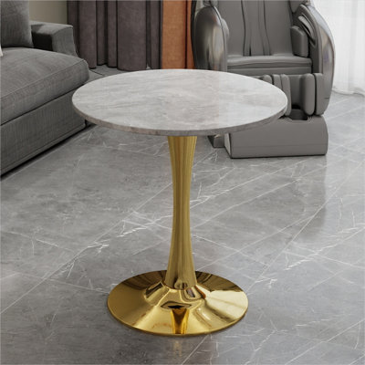 Table de salle à manger ronde 27,6 pouces pour 2-4, Mid-Century moderne, plateau effet marbre, piédestal doré