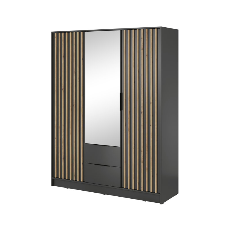 Secaucus 3 Door Solid + Manufactured Wood Wardrobe, Graphite/Oak Artisan