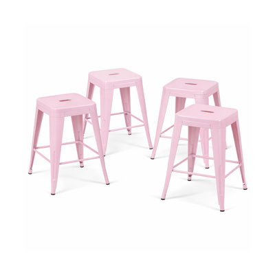  Ensemble de 4 tabourets de comptoir en métal de 24 pouces, ensemble de 4 tabourets empilables intérieur / extérieur, rose
