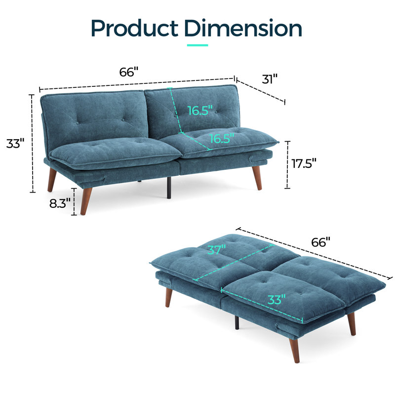 Canapé-lit futon convertible capitonné 66 po Serta, Chenille bleu moelleux