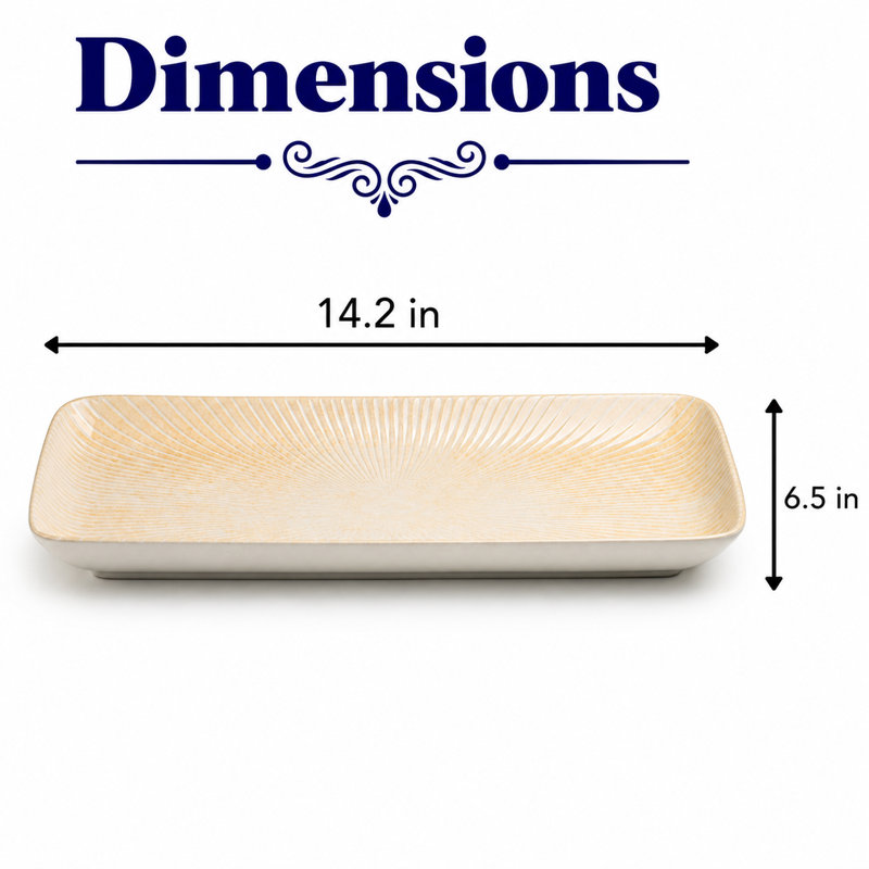 Assiette rectangulaire en porcelaine de qualité supérieure Paros-Sand, 14.2x6.5x1.18"