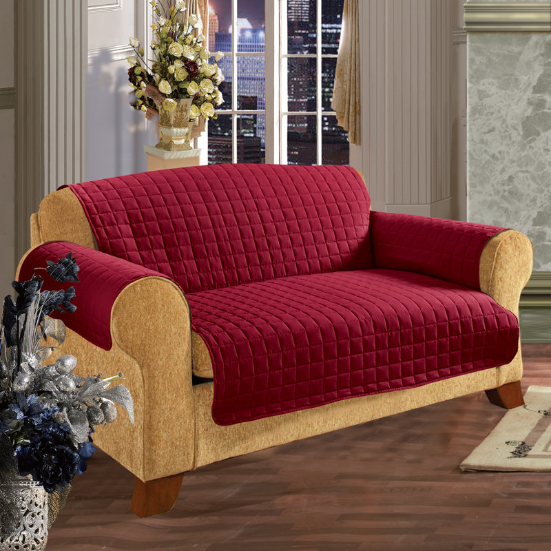 Protecteur de mobilier en microfibre réversible pour canapé avec sangles, Microfibre / suédine rouge, 75.5'' H x 85' W
