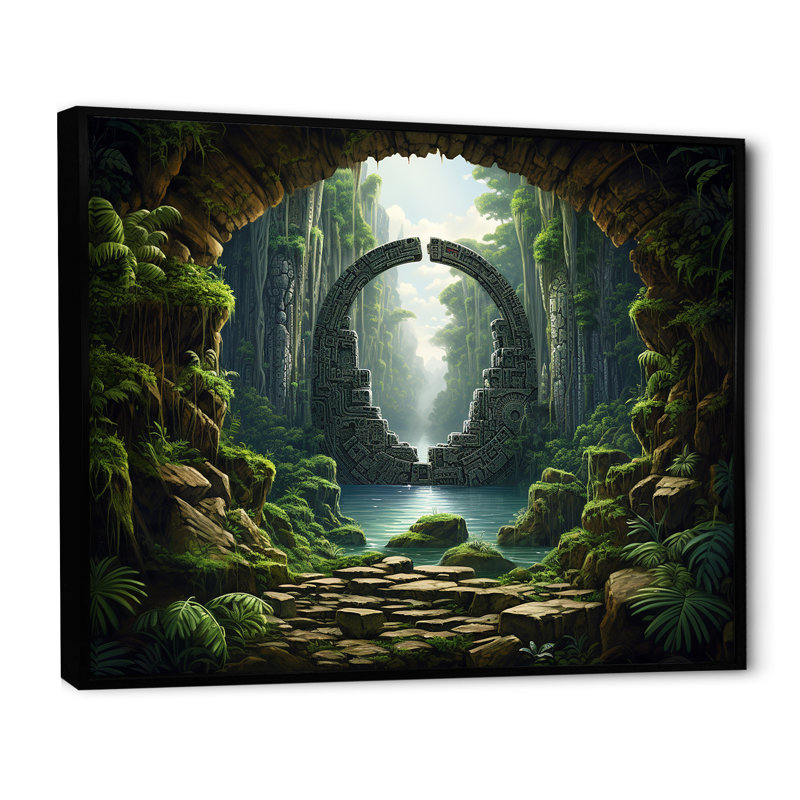 «Green Jungle Tribal» - art mural surréalisme, Cadre flottant noir, H 30 po x l 40 po x P 1,5 po