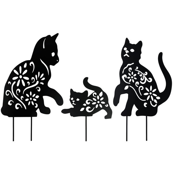 Arlmont & Co. 3 Piece Metal Black Cat Figurine Set | Wayfair