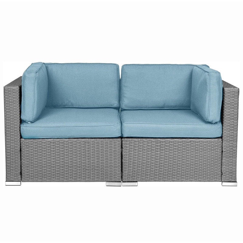 Osier large de 59 po avec coussins Rister, Bleu clair