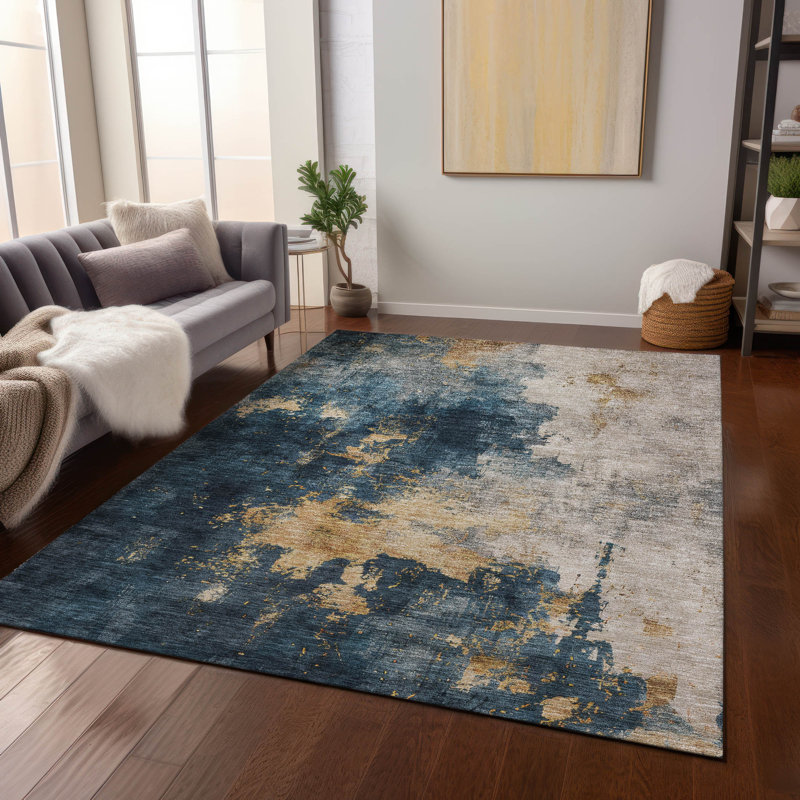 Chantille Blue Abstract Synthetic Washable 3' x 5' Area Rug