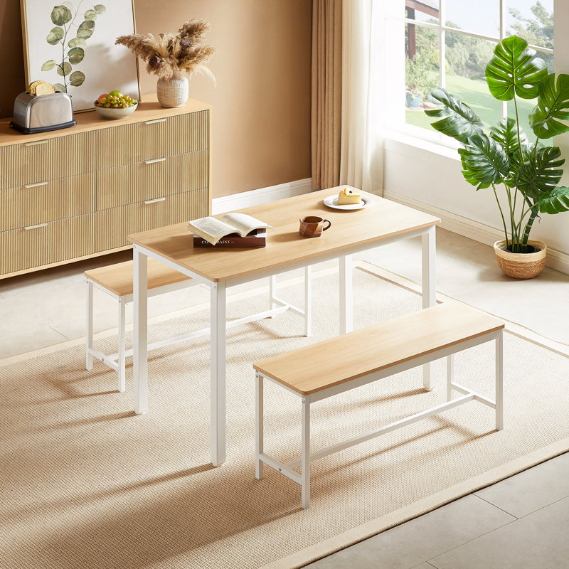 Ensemble de table de salle à manger, table de bar avec 2 bancs de salle à manger, comptoir de table de cuisine avec chaises, table de déjeuner industrielle pour la cuisine, salon, salle de réception, L 43,3 po x l 23,6 po x H 29,9 po