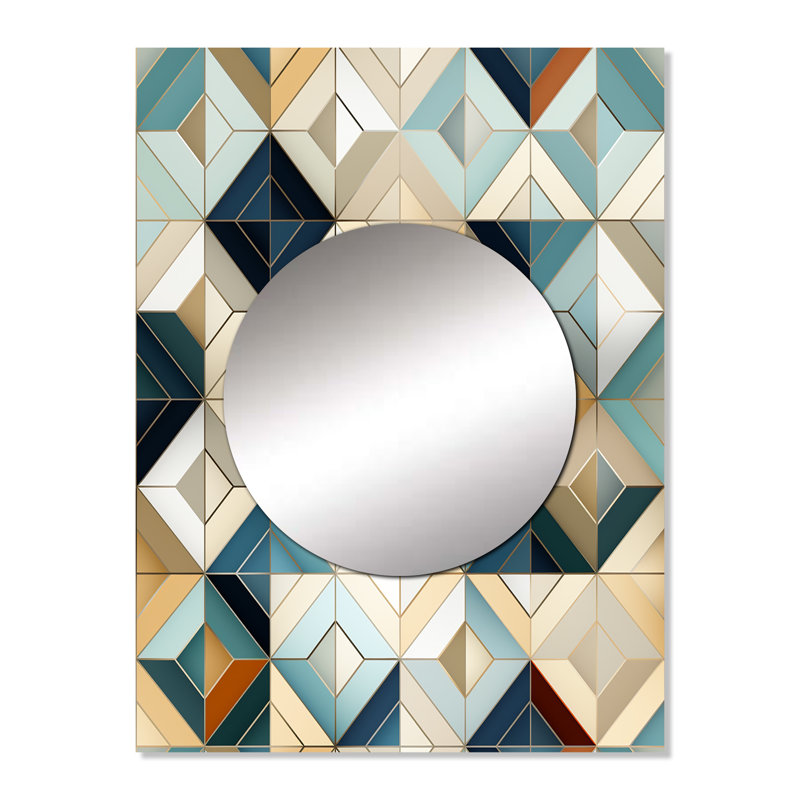 Carrelage rétro beige antique Mahlia - miroir décoratif géométrique, miroir mural moderne, impression d'art en métal