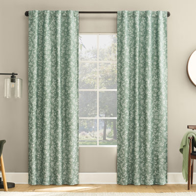 Estelle Foliage Woven Jacquard 100% Blackout Back Tab Curtain Panel (Set of 2)