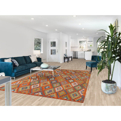 Tapis orange en laine Kilim 7 x 7