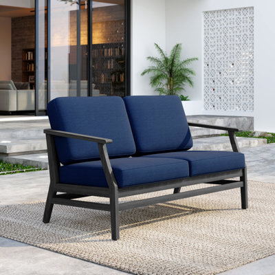 Solid Wood Teak Outdoor Loveseat With Cushion And Arms