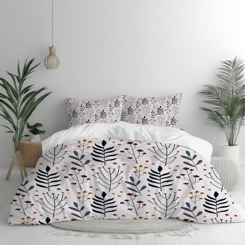 Microfiber Comforter Set, Queen Comforter + 2 Standard Shams, White Floral