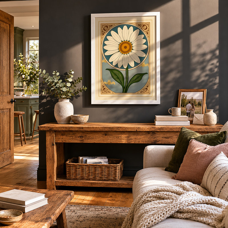 Framed Daisy Study Botanical - Framed Print, A4 - 29.7 x 21.0 cm, White