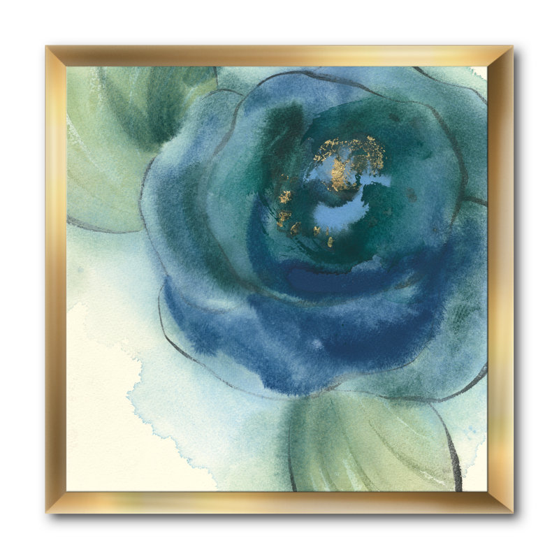 « blue floral pops vi », reproduction d’image sur toile, H 30 po x l 30 po x P 1 po, Cadre doré
