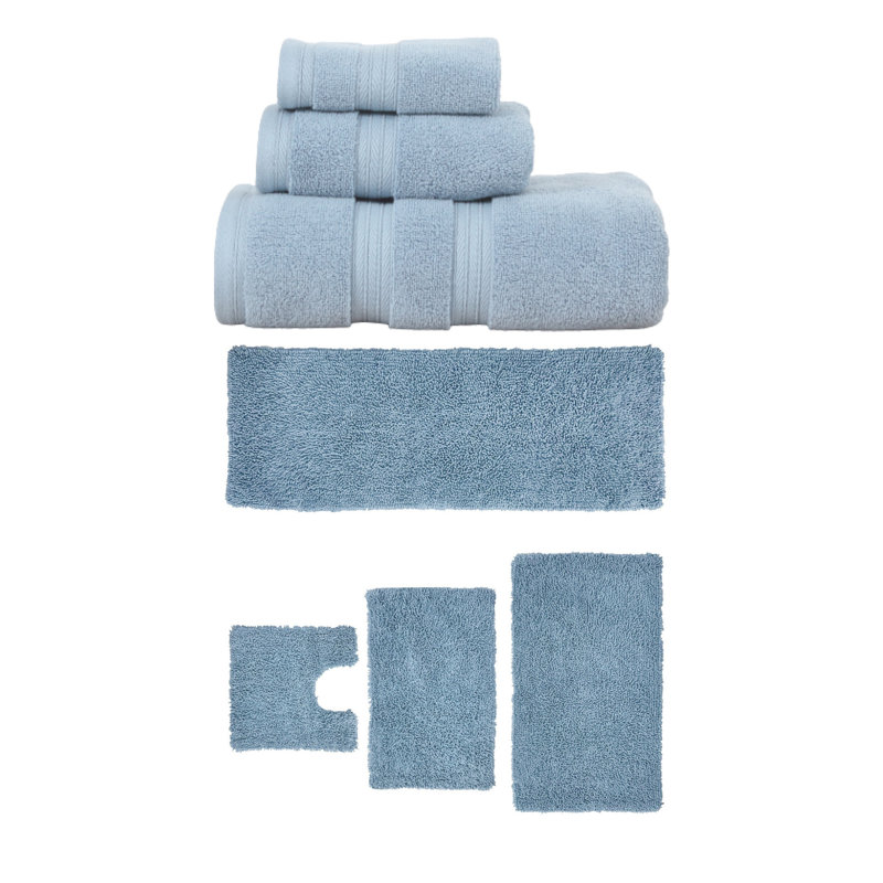 Bruno Collection 100% Soft Cotton 3 Pc Towel Set & 4 Pc Bath Rug Set, (Set of 7), Blue