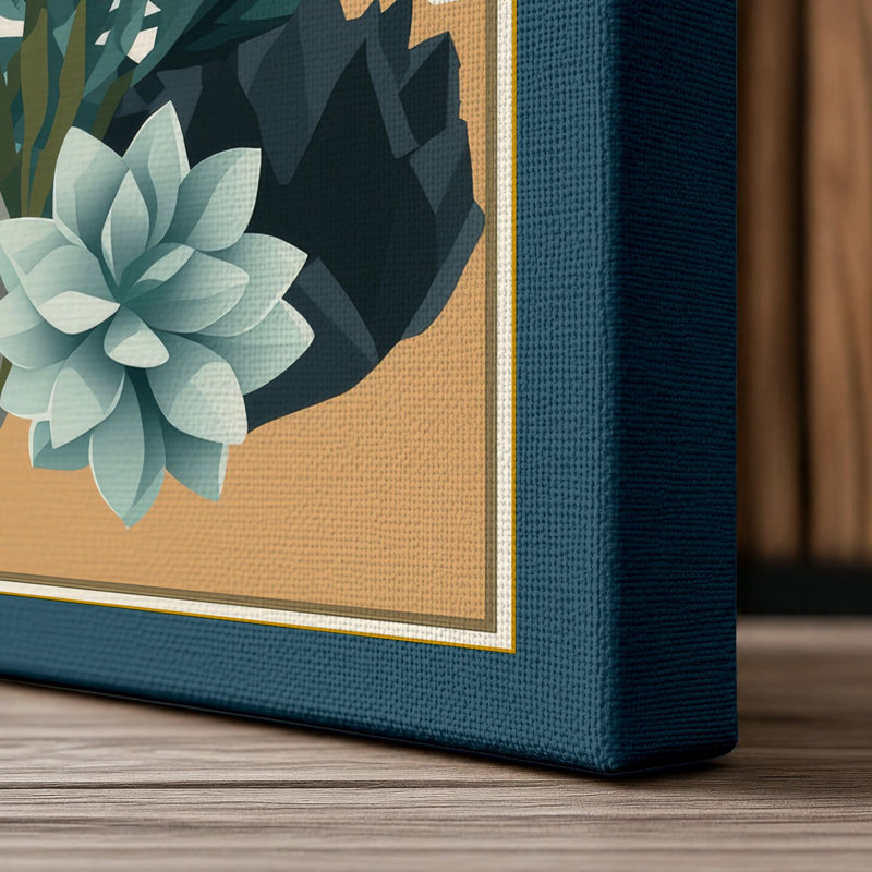 Desert Garden Botanical - Wrapped Canvas, 30x20 - 76.2 x 50.8 cm, Teal Border