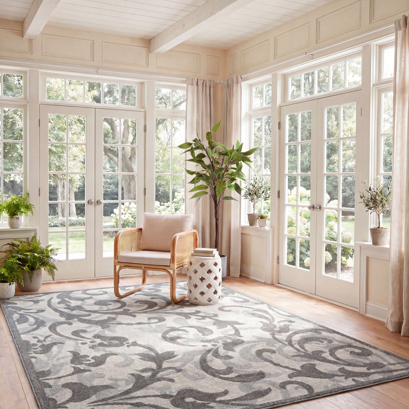 Ammundsen Floral Ivory/Gray Area Rug, Rectangle 8' x 10'