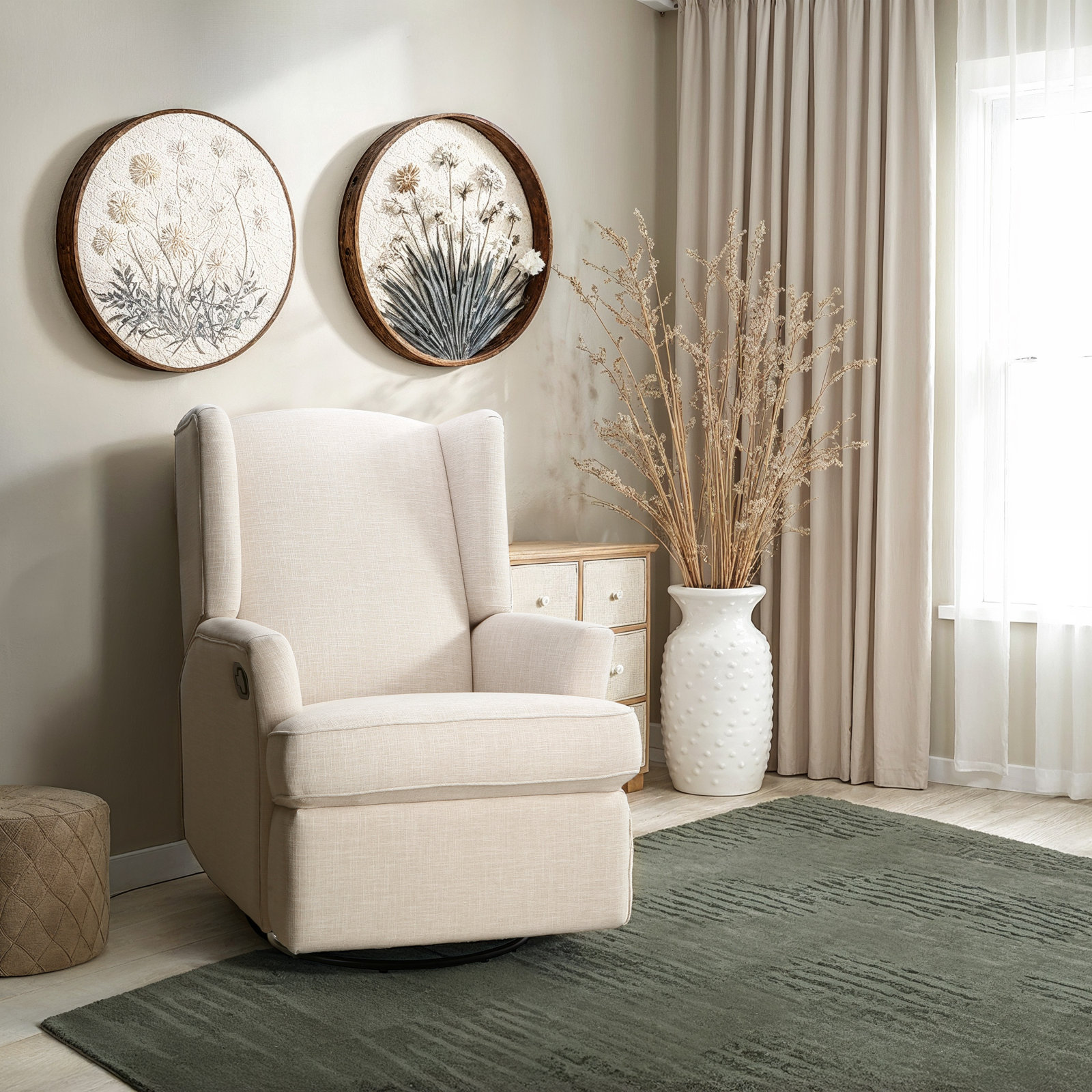 Wingback Swivel Glider, Oatmeal Polyester Blend