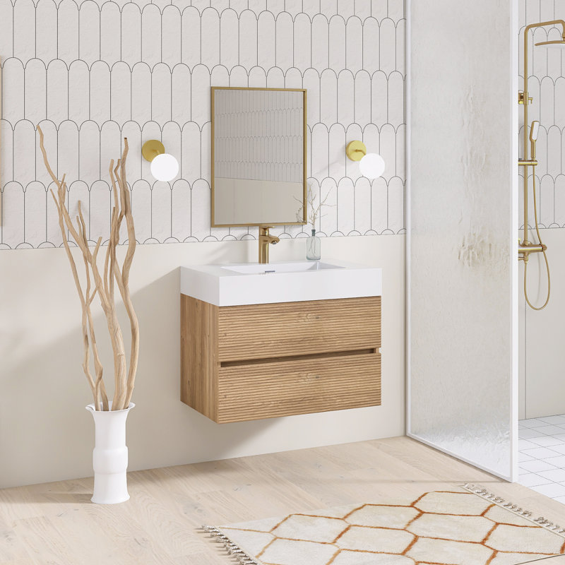 Meuble-lavabo mural simple 30 po avec surface solide, 30", Chêne