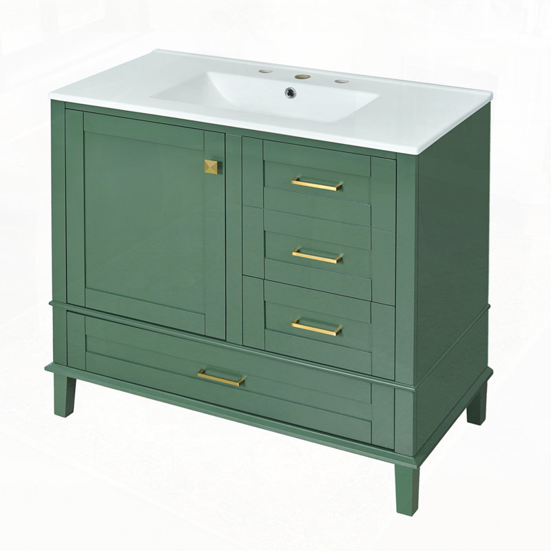 Meuble-lavabo de salle de bain avec structure en pin massif, Vert