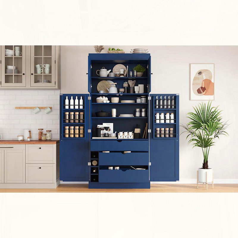 Armoire de cuisine haute de style Shaker (77 cm) avec casiers Ã  vin et tablettes dans les portes, Blue