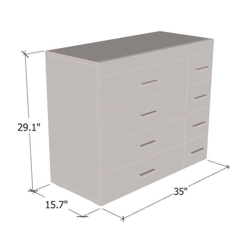 Commode 8 tiroirs l 35 po, Blanc