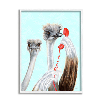 Oiseaux d'autruche détaillés parlant avec cordon rouge, giclée, ensemble d'art texturé par Amelie Legault