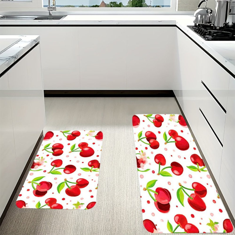 Cerises rouges, 2 tapis de cuisine antidérapants