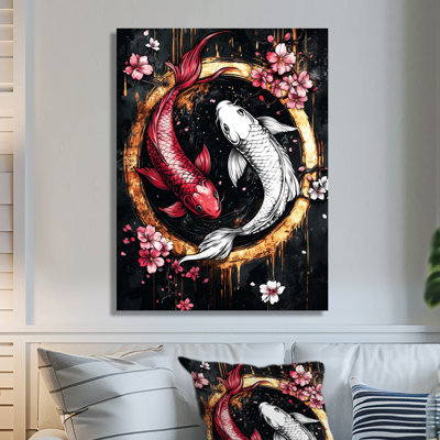 Sakura Yin And Yang Koi Pond IV - Kois Fish Wall Art