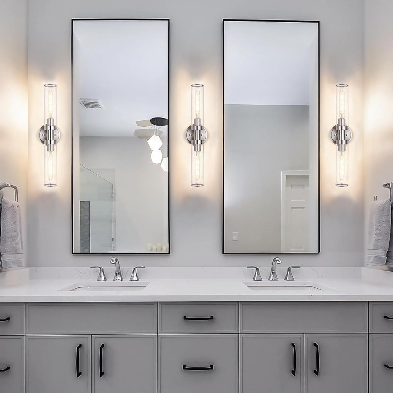Applique murale industrielle avec verre transparent, luminaire de salle de bain 2 lumières pour salle de bain et couloir, compatible avec la base E26, certifié ETL