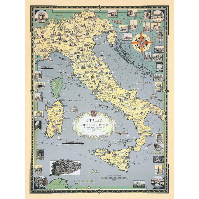 1935 Chase Map Italy With Vatican City by Ernest Dudley - No Frame Art Prints