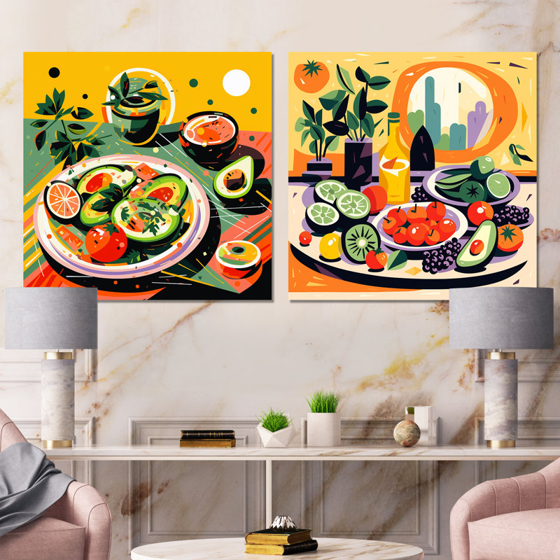 «Green and Red Avocado In Mexico I», ensemble de 2 décorations murales, Toile tendue, H 16 po x l 33 po x P 1 po