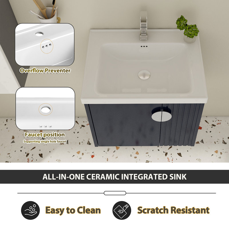 Meuble-lavabo 24 po avec lavabo en céramique pour petite salle de bain, Noir