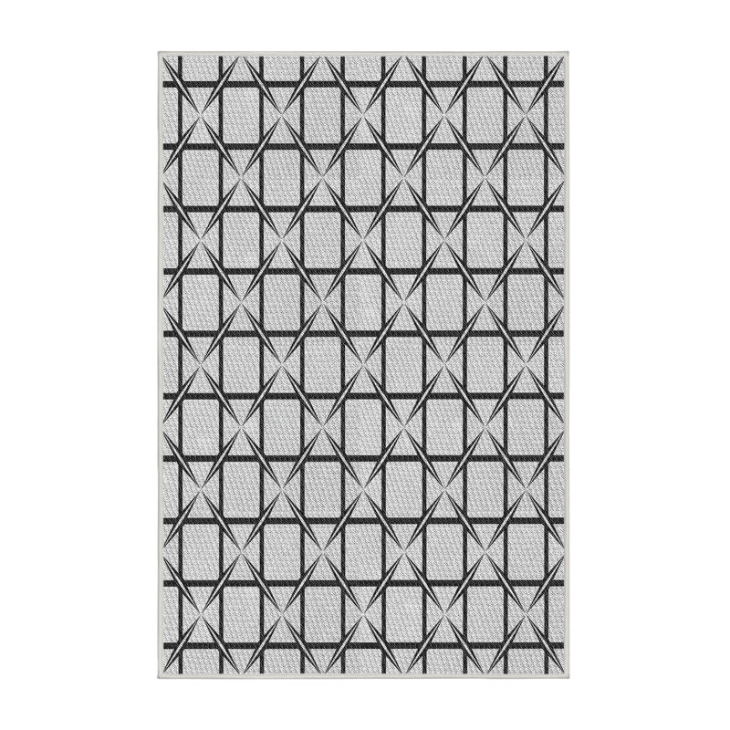 Tapis gris/crème tissé à la machine, Rectangle 5 pi x 7 pi
