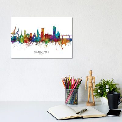 Southampton England Skyline by Michael Tompsett - Wrapped Canvas Painting