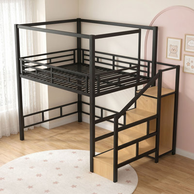 Loft Bed with Storage Stairs and Built-in Wardrobe