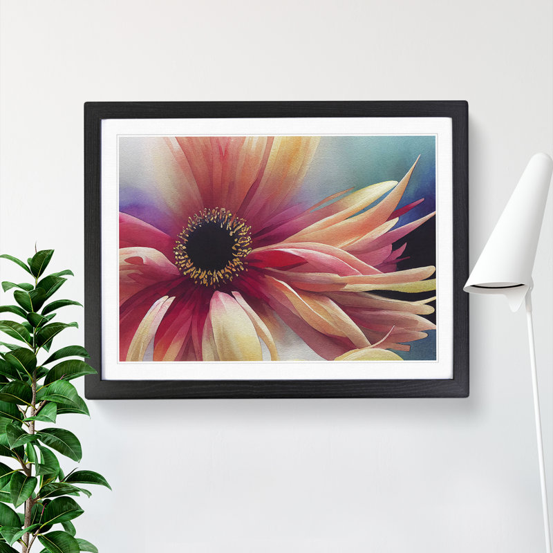 Chrysanthemum Watercolour Flower Vol.5 - Single Picture Frame Print, 46cm H x 64cm W x 2cm D, Black Framed
