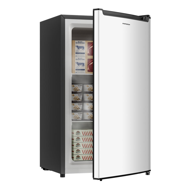 BANGSON 2.1 Cu.ft Upright Freezer, Compact Mini Freezer with Reversible Door, Silver