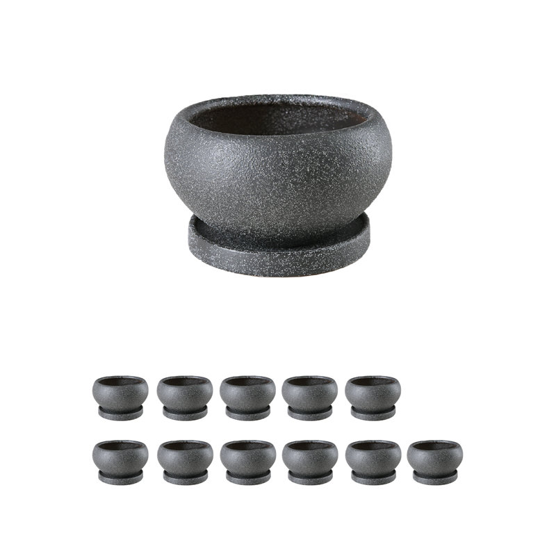  Mini pot à fleurs en granit en céramique, pots ronds noirs texturés avec soucoupes attachées, pots à fleurs d'intérieur modernes pour plantes grasses, cactus et décor de table, 6 po de diamètre et 3,5 po de hauteur, paquet de 12
