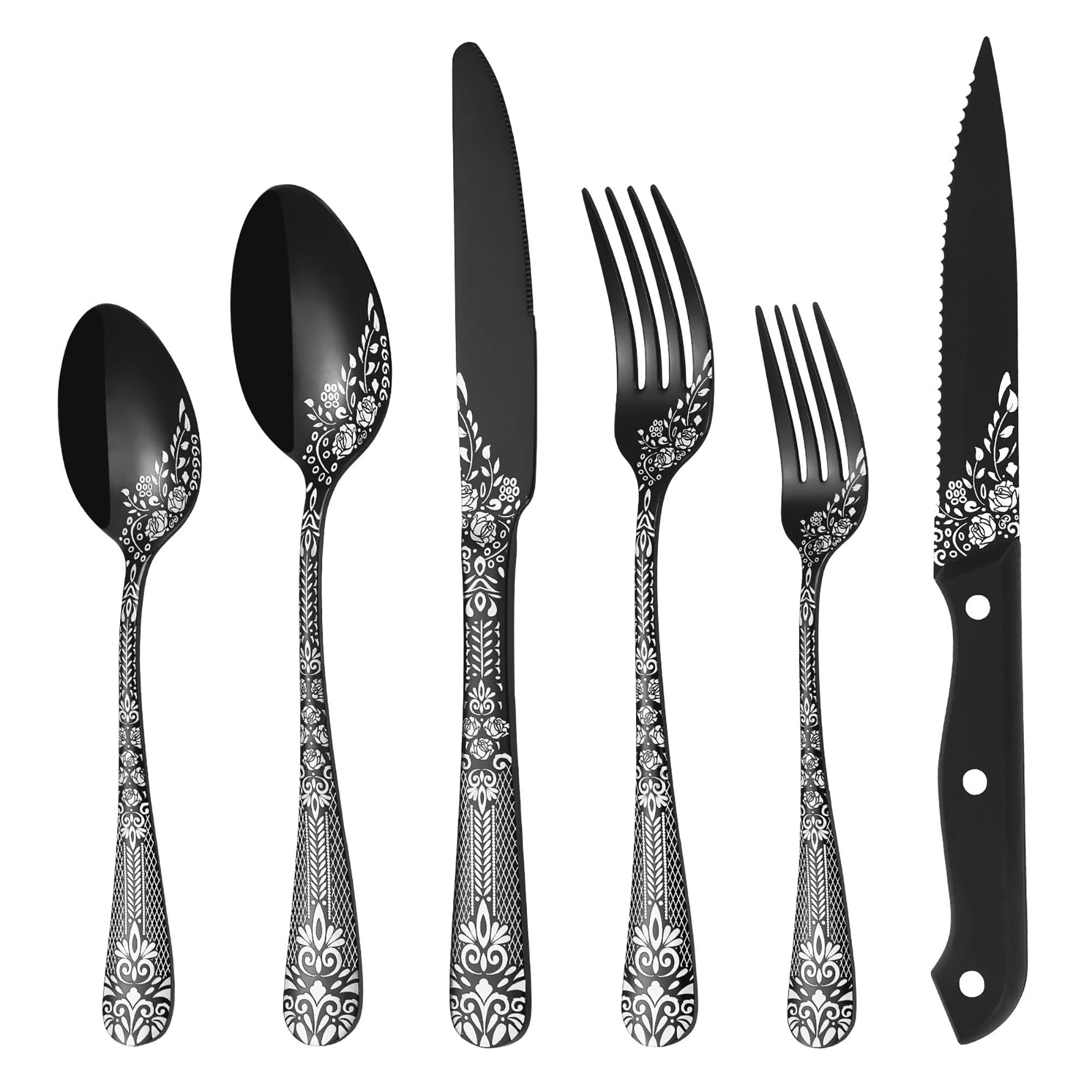 24-Piece Silverware Set with Steak Knives and Organizer Tray, Stainless  Steel Flatware, Mirror Polished, Dishwasher Safe