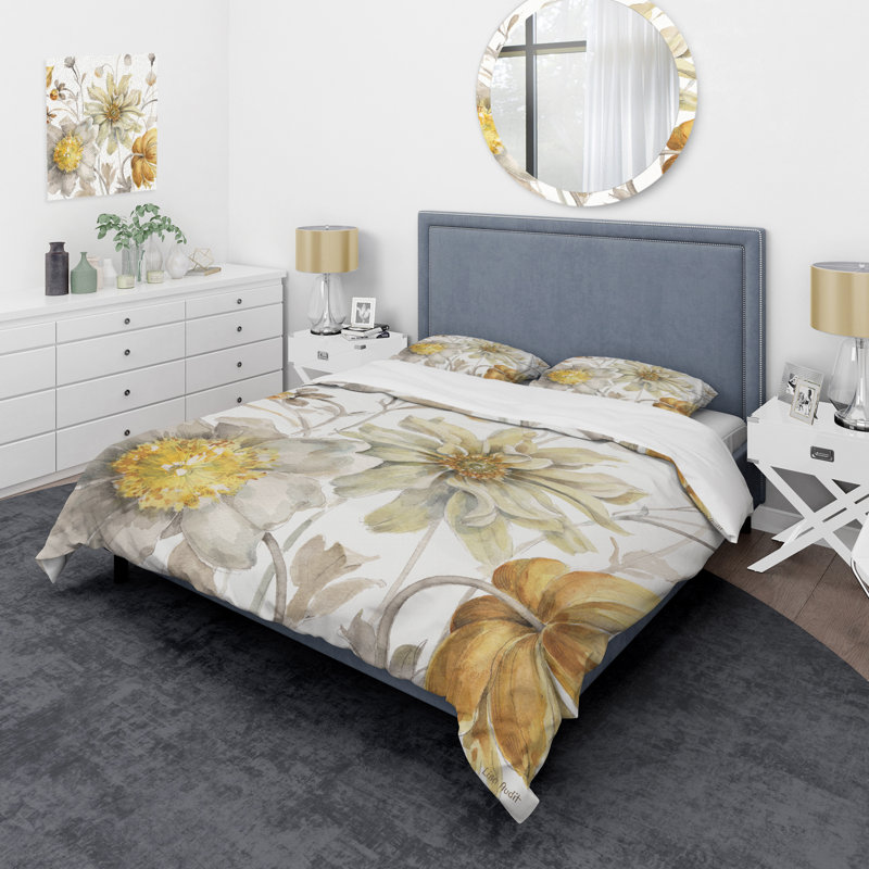 Fields of Watercolor Flower V Duvet Cover Set, King Duvet Cover + 2 Shams