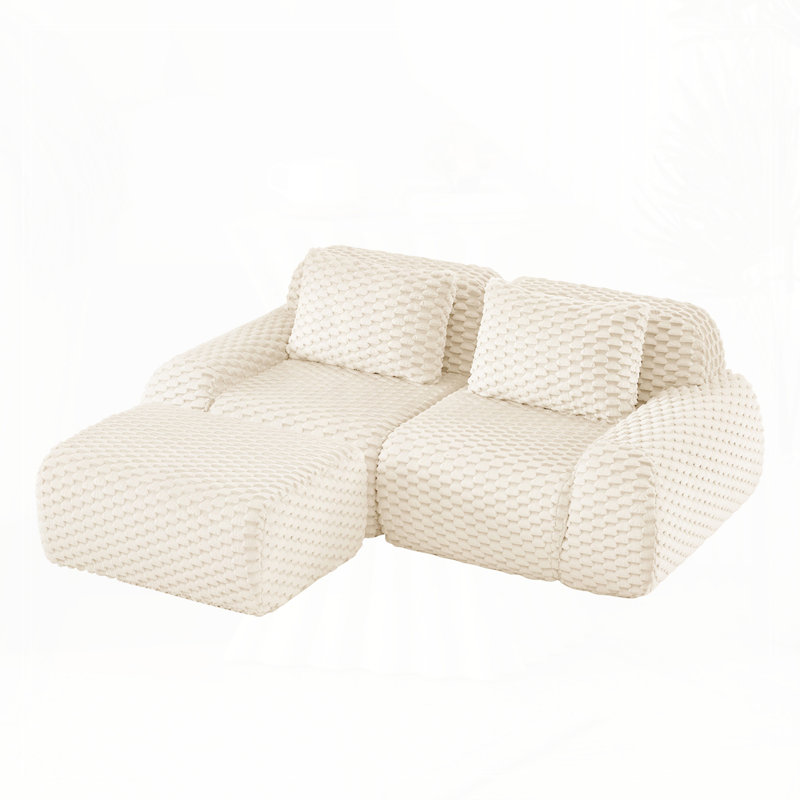 Canapé modulaire modulaire pour le salon, tissu en flanelle, très texturé, canapé 2 places surdimensionné, Crème