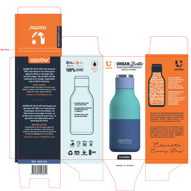 Asobu 473ml Double Wall Insulated Stainless Steel Water Bottle