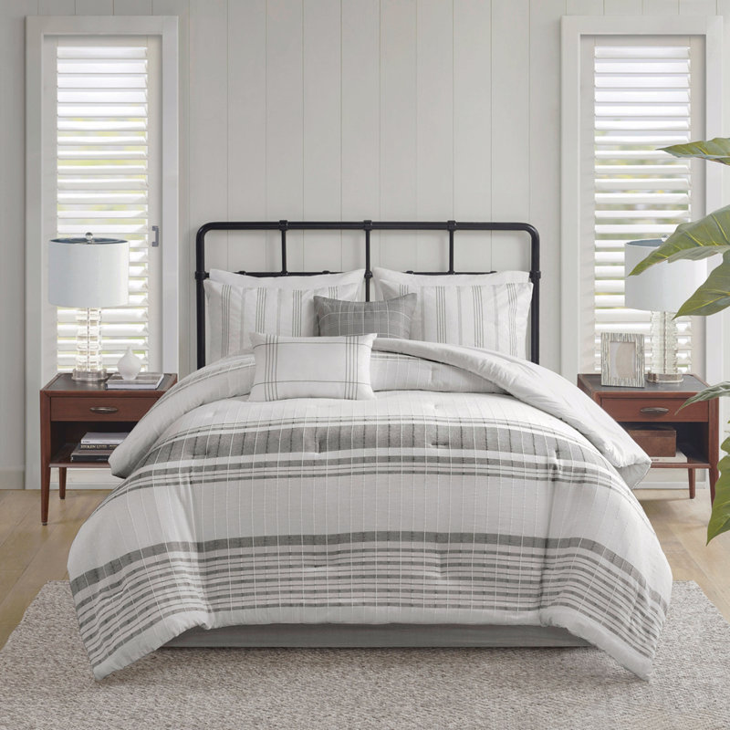 Ensemble d'édredon surdimensionné en jacquard de coton 6 pièces blanc / très grand gris, Full Comforter + 5 Additional Pieces