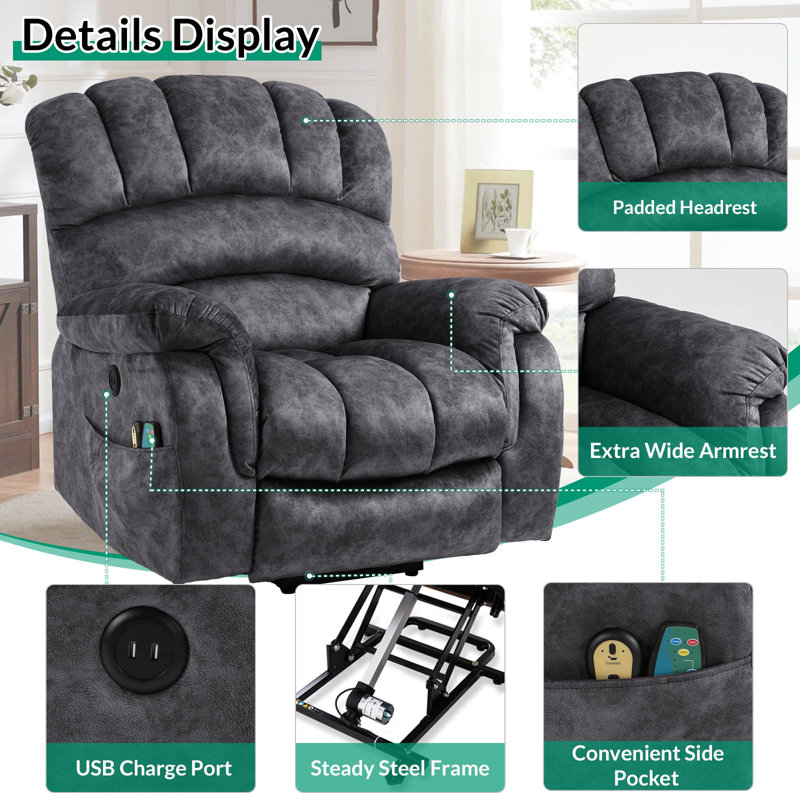 Ellea Upholstered Heated Massage Chair, Gray Velvet