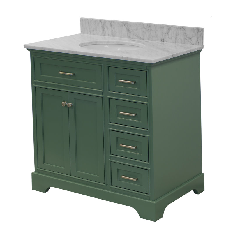 Ensemble de meuble-lavabo simple 36 po Ronnie, Marbre de Carrare, Vert sauge