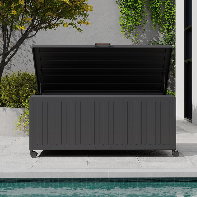 Grand coffre de terrasse en métal avec roulettes 281 gallons, 281, H 31 po x l 71,8 po x P 35,2 po, Gris anthracite