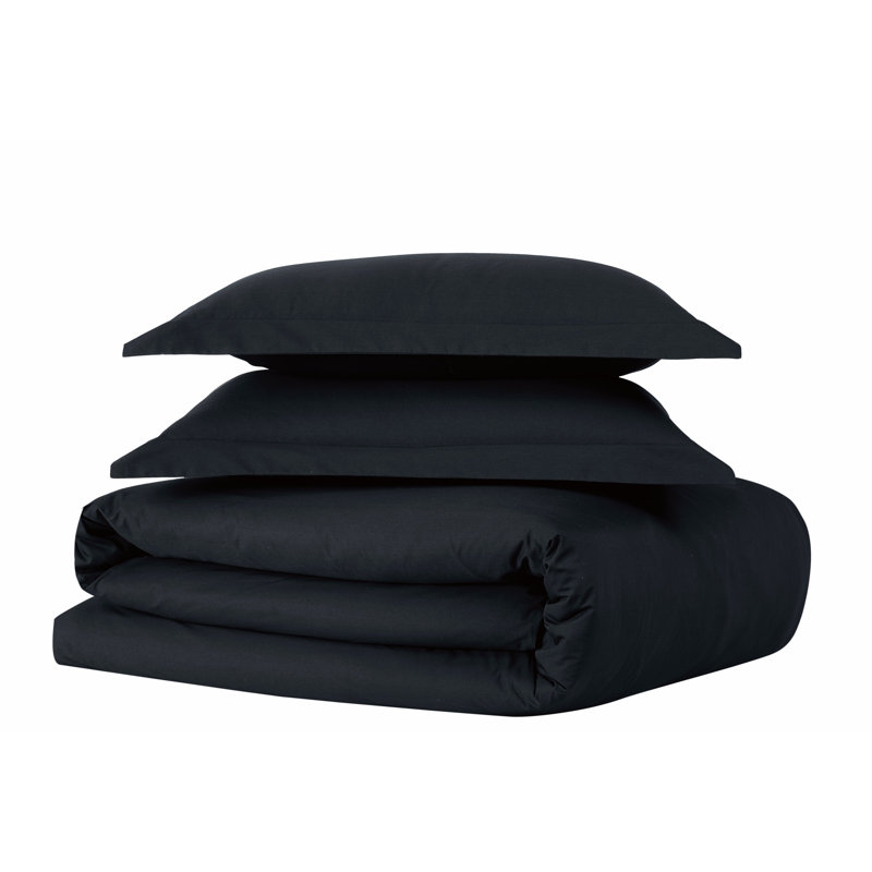 Jededian 100% Cotton Percale Duvet Cover Set, Black, Twin XL Duvet Cover + 1 Sham