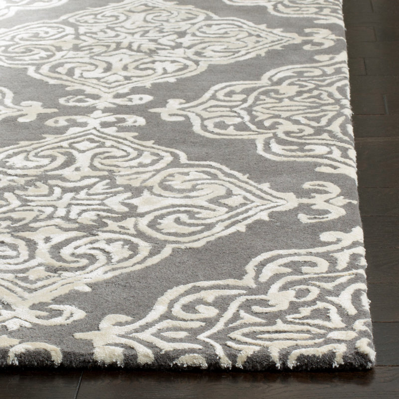 Tapis en viscose / laine gris foncé touffeté à la main Bernon, Carré 6 pi