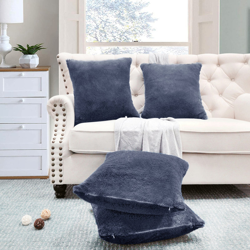 Housse de coussin réversible en fausse fourrure, Saphir foncé